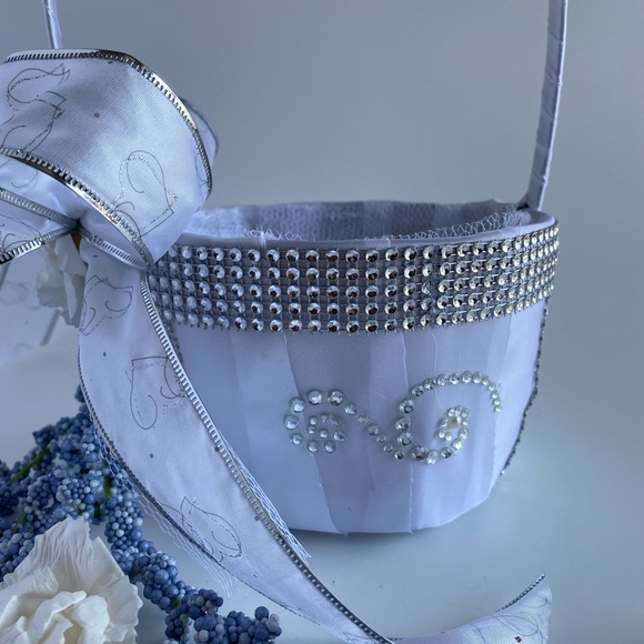 Handmade Pewter Blue Flower Girl Basket - Picture 11 of 16